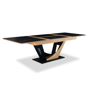 Bàn ăn hình chữ nhật có thể kéo dài, mặt bàn bằng gốm và gỗ, thiết kế độc đáo cho phòng ăn gia đình - Product Image 2