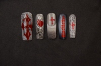 ENNA Faux Ongles à Presser Pré-dessinés, Faits Main, en ABS, Couverture Complète, Forme Carrée Longue, Motif Effrayant Goutte de Sang Rouge, Longue Durée, 10 Pièces pour Doigts