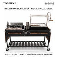 Barbecue argentin multifonctionnel avec moteur de rôtissoire rechargeable et grille réglable pour la cuisson en extérieur