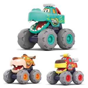 Zhorya Monster Truck Toy Push & Go Cocodrilo Fricción Powered Bull Car Pull Back Leopard Car Big Wheel Animal Toy - Product Image 1