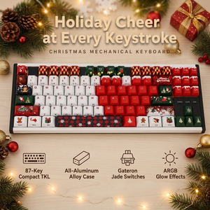 Clavier mécanique 87 touches TKL, thème de Noël, cadre en alliage d'aluminium CNC, interrupteurs Gateron Jade, rétroéclairage ARGB, filaire USB, OEM - Product Image 1