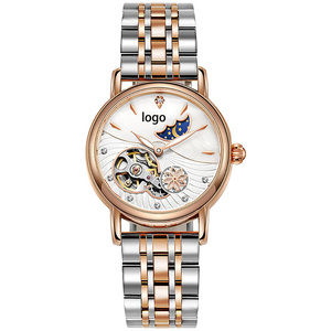 Montre mécanique automatique pour femmes avec cadran diamant <span class=keywords><strong>soleil</strong></span> et lune montre en cuir pour femmes - Product Image 2