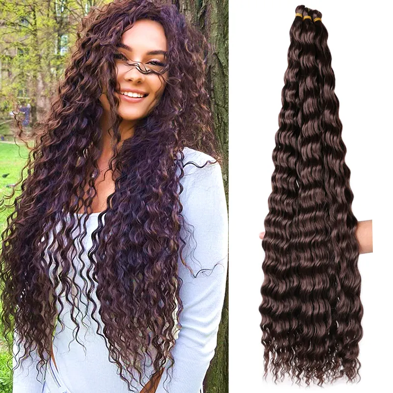 Synthetic Loose Wave Braiding Hair Ombre Ocean Wave Crochet Hair 32 Inch Deep Wave Bulk Hair Extensions