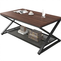 Table basse moderne de luxe convertible 1,0 m en chêne brun rustique avec pieds en X et plateau en fer grillagé, style dernier cri, en promotion