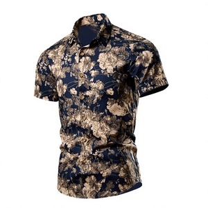 Nouvelle Collection Été : Chemise Formelle Homme à Col Mandarin 100% Coton Tricoté Anti-Plis Respirant à Bouton Unique Imprimé Floral Manches Courtes - Product Image 4