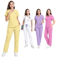 Conjuntos de Uniformes Médicos Elásticos Unisex, Blusa con Cuello en V, Pantalones Anchos, Uniformes de Hospital para Mujeres, Trajes de Médico y Dentista