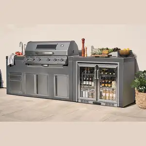 专业设计304不锈钢户外烧烤厨房户外家具橱柜模块化户外厨房岛