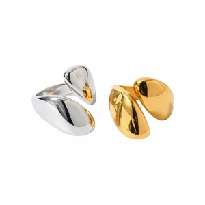 Glossy Asymmetrical <b>Open</b> <b>Ring</b> Geometric Layered Alloy Heart Trendy Fashion Band 14K Gold Plated Resizable Unisex Jewelry - Product Image 4