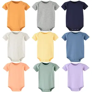 New DIY baby solid color short-sleeved triangle romper baby plain color pack fart romper baby rompers 100% cotton