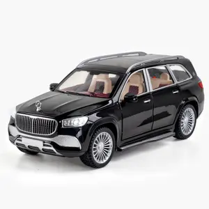 car models 1:24 diecast toy vehicles Benz GLS600 Maybach with sound and light pullback doors open decorate ornament SUV model