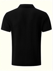 Camicia Estiva <span class=keywords><strong>da</strong></span> Uomo in Seta Ghiaccio a Righe con Colletto a Contrasto in Filo Dorato, Manica Corta, Casual - Product Image 3