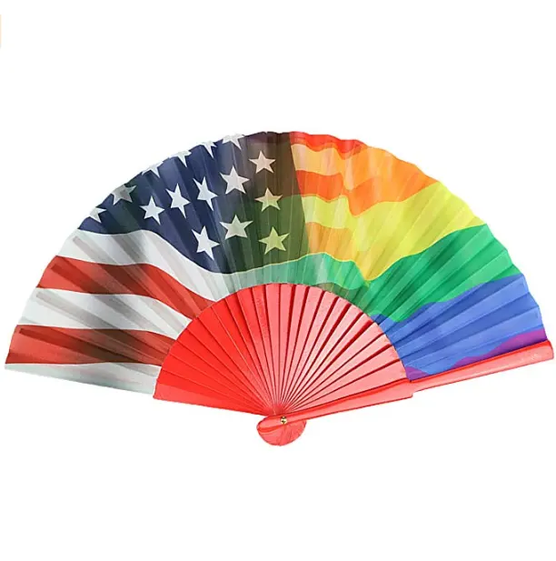 Pride Fans Proud Flags Wood Vibrant Colors Durable Fabric Hand Folding Rainbow Fan Gay Pride LGBTQ Parade Gift
