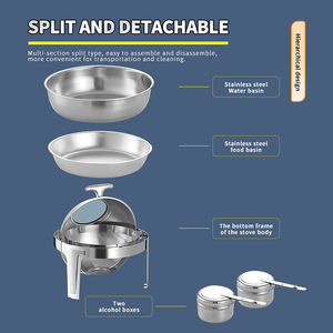 Bộ giữ nóng thức ăn bằng thép không gỉ mạ vàng WINNERS, kiểu nắp lật, dùng cho tiệc <span class=keywords><strong>buffet</strong></span>, có nắp kính, thích hợp cho đám cưới và ngoài trời - Product Image 3