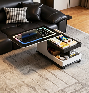 Table basse intelligente moderne avec éclairage LED et tiroir de rangement, meubles de salon - Product Image 4