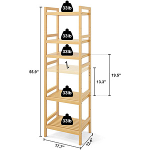 Estantería de Bambú de Múltiples Niveles, 5 Niveles, Color Madera Natural, Librería, Organizador de Almacenamiento para Sala de Estar, Estantería de Estudio - Product Image 4