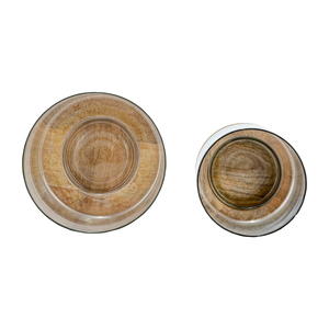 Porte-bougie cylindrique en verre avec base en bois pour la décoration de la maison, centre de table - Product Image 4