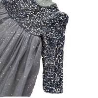 Robe de princesse de fête formelle glamour scintillante en tulle à paillettes à manches longues gris foncé minimaliste pour filles