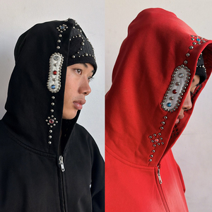 Custom Rhinestone Embellished Heavyweight Streetwear Full Zip Gradient Oversized Hoodies And Sweatshirts OEM ODM - Product Image 3