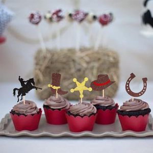 DAMAI Cowboy Cupcake Toppers paillettes <span class=keywords><strong>cheval</strong></span> chapeaux bottes Cupcake pics <span class=keywords><strong>thème</strong></span> occidental bébé douche fête d'anniversaire <span class=keywords><strong>gâteau</strong></span> décor fournitures - Product Image 3
