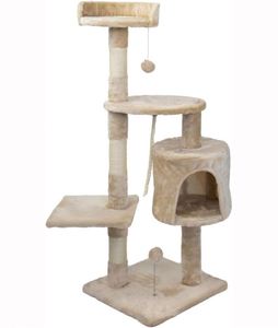 Tour pour chat en sisal et peluche courte, avec griffoir et maisonnette, vente en gros fabricant - Product Image 1