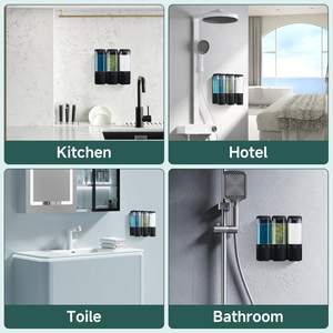 Distributeur de shampoing mural à 3 chambres pour usage domestique sans perçage <span class=keywords><strong>Porte</strong></span>-<span class=keywords><strong>savon</strong></span> rechargeable pour salle de bain hôtel - Product Image 3