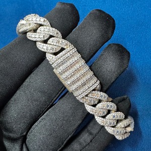 Calidad Premium 15MM VVS Moissanite redondo y Baguette diamante estilo Hip Hop joyería pulsera cubana disponible para cantidad a granel - Product Image 5