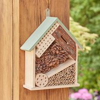 Maison d'insectes multi-habitats en bois Meetu, décoration de jardin extérieur, hôtels pour insectes pour les abeilles et les papillons, maison d'abeilles vert clair