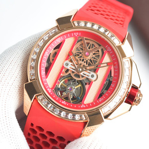 Reloj Mecánico de Lujo para Hombre con Bisel de Diamantes y Correa de Goma Roja para Fiestas, Uso Diario y Estilo Elegante - Product Image 1