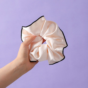 Satin Scrunchies For Women Color <b>Block</b> Trim Hair Accessories Daily Use High Quality Loose Style Round <b>Shape</b> Winter 2025 - Product Image 4