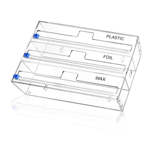Leicht zu verwendender 3-in-1-Acryl-Küchenwickelspender mit Cutter Roll Holder Drawers Organizer Box für Kunststoff verpackungen