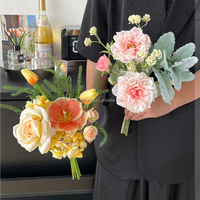 Buket Bunga Artifisial Kecil Grosir, Mini Mawar Sutra, Lily, Hydrangea untuk Buket Pengiring Pengantin, Dekorasi Vas Rumah