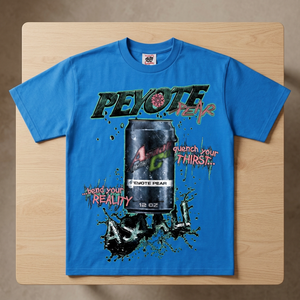 เสื้อยืดแขนสั้นสีน้ำเงินสำหรับผู้ชาย พิมพ์ลายลูกแพร์ด้านหน้า โลโก้สไตล์สตรีท ทรงหลวม คอกลม พิมพ์ลายด้วยเทคนิคซิลค์สกรีน - Product Image 4