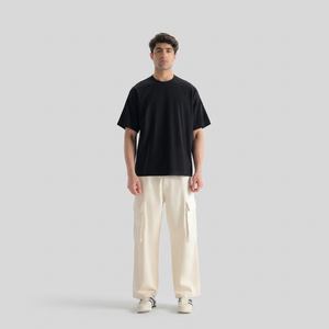 เสื้อยืดโอเวอร์ไซส์สีดำสำหรับผู้ชาย แขนสั้น คอกลม สกรีนลาย ผ้าฝ้ายเจอร์ซีย์ 100% ทรงปกติ ความยาวปกติ โลโก้ด้านหน้า - Product Image 6