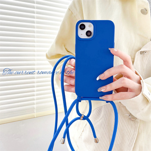 เคสโทรศัพท์สีทึบเหลวแบบเรียบง่ายสำหรับ IPhone14promax สายคล้อง13pro แอปเปิ้ลสายยาว12เส้นแฟชั่น11บุคลิก14สะดวก - Product Image 2