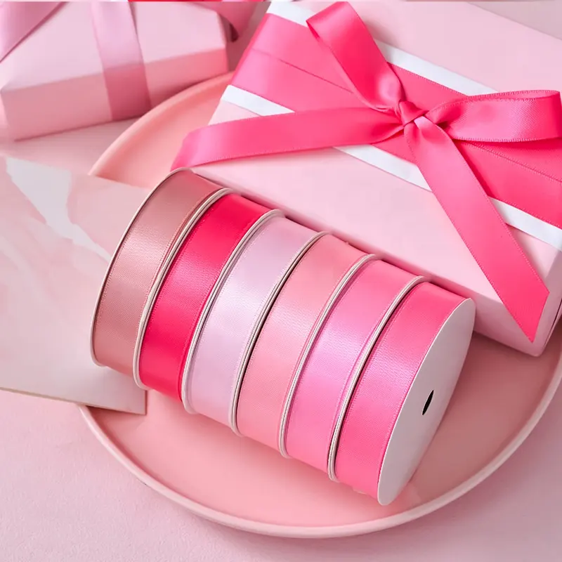 Yama Nhà Máy Giá Bán Buôn Polyester Blush Màu Hồng Satin Ribbon 100 Yards Mỗi Cuộn Cho Món Quà Ribbon