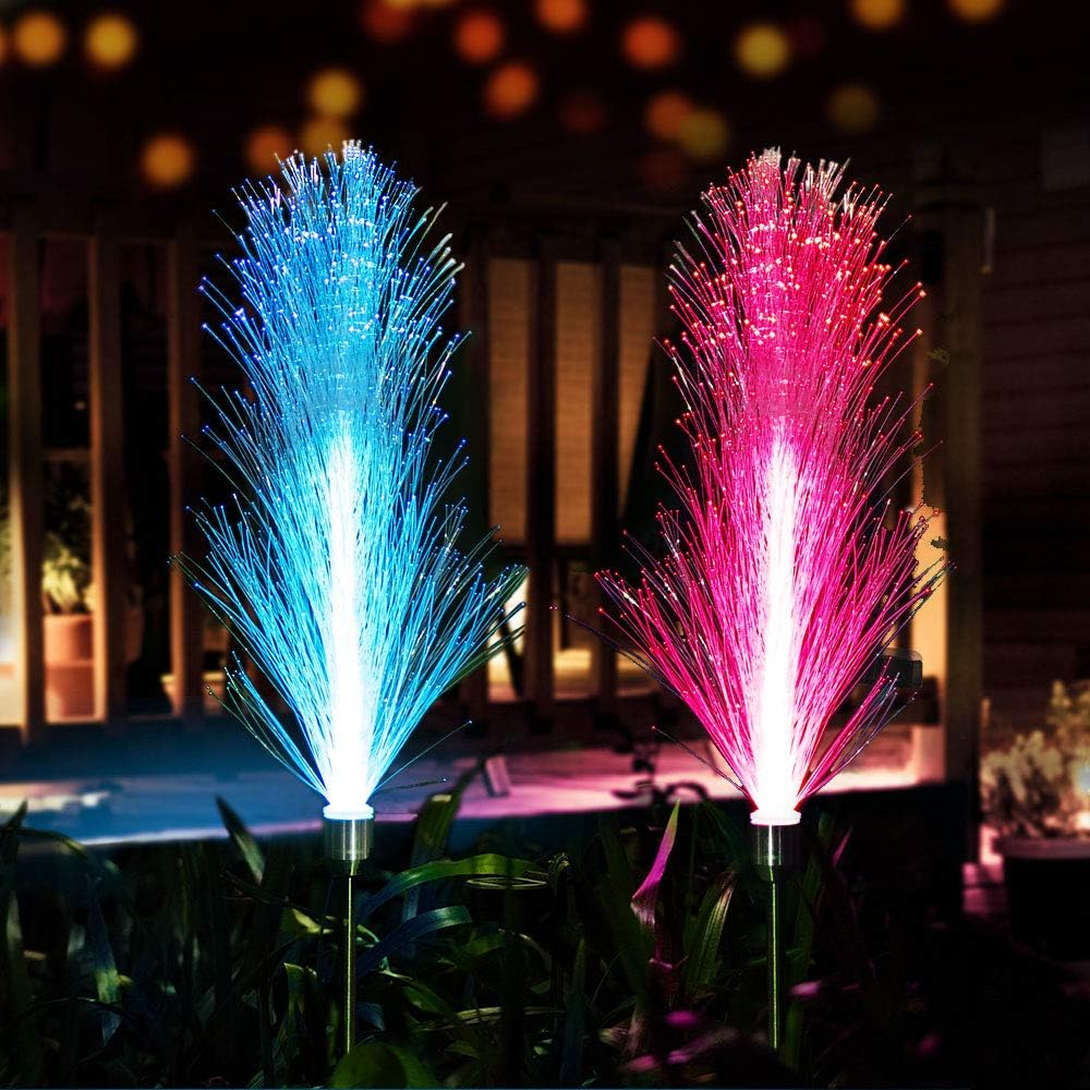 IP65 Outdoor Solar Garden Lights Landscape Lighting 7 Color Changing Holiday Flowers Lawn Stakes RGB LED Fiber Optic Lights