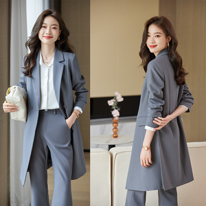Women's Mid Length Trench Coat Solid Color Polyester Woven No-Wrinkle Treatment Professional Suit Set Spring Autumn 2023 - Product Image 2