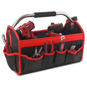 Bolsa de herramientas roja con 25-29 bolsillos, capacidad de 150 lb, asa superior, almacenamiento multifunción para electricistas y carpintería - Product Image 2