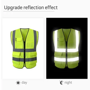 Factory Wholesale High Visibility Safety Vest Custom LOGO Mesh Fabric Multi-pocket Construction Reflective Safety Vest