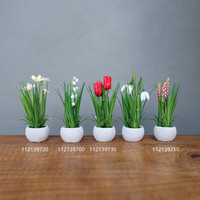 Plantas Artificiales en Maceta de 18 cm, Bonsái Pequeño, Hierba de Cebolla Sintética, Tulipán Rojo, para Decoración de Tiendas, Hoteles, Bibliotecas, Oficinas y Hogares