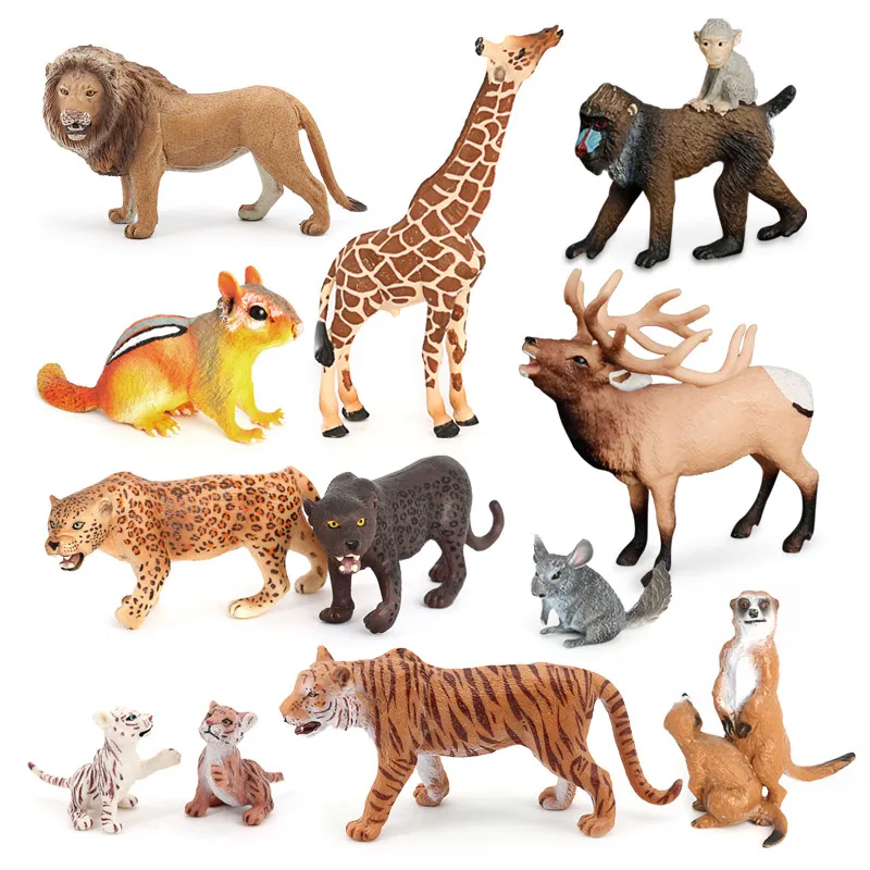 3e Set: Pvc-Simulatie Massief Plastic Model Leeuwgiraffe Wilde Dieren Speelgoed Dierenfiguren Beeldjes