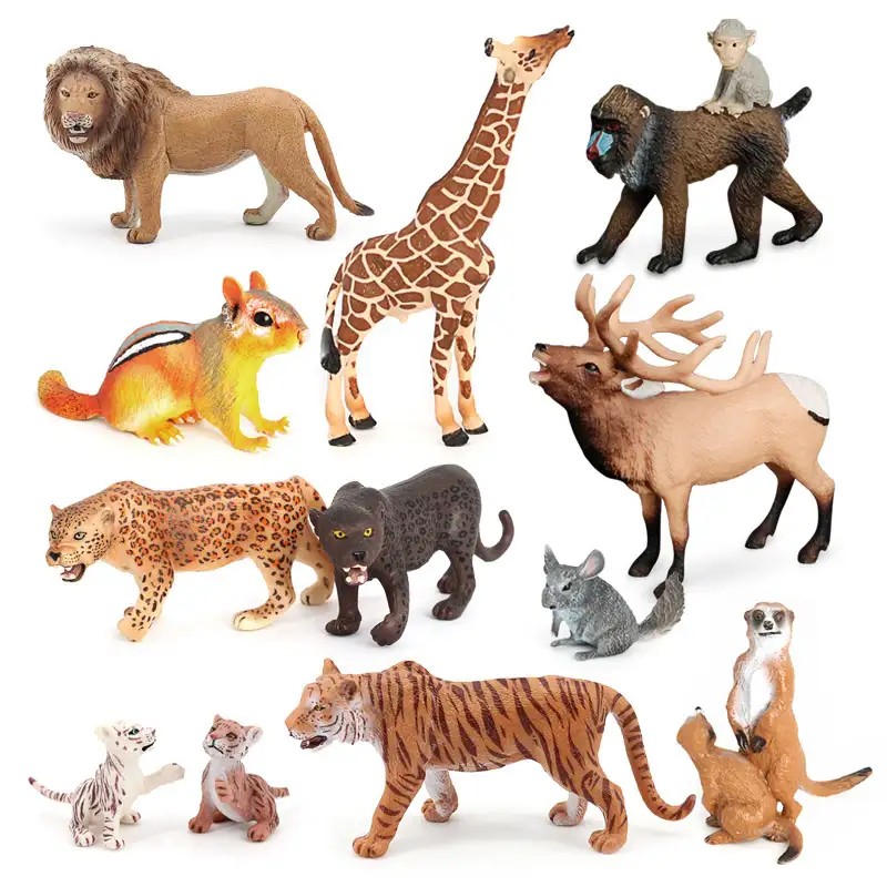 3セット目: PVCシミュレーションソリッドプラスチックモデルライオンキリン野生動物のおもちゃ動物の置物のおもちゃ
