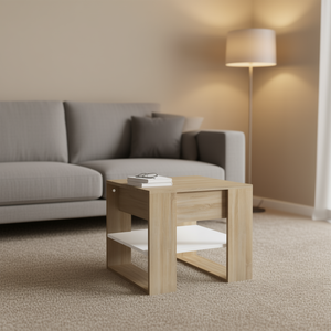 Petite table basse en bois d'ingénierie blanc et chêne Sonoma, design moderne et minimaliste, meubles de salon - Product Image 2