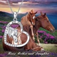 Vente en gros de bijoux fins Collier pendentif mère et bébé fille en argent sterling 925 avec cœur de cheval