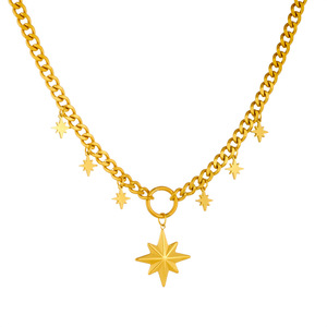 Stainless Steel Chunky Chain Necklace With Star Cross Wings Sun Pendant Sweater Chain Jewelry For Unisex Fashion - Product Image 5