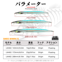 Hunthouse lançon Jerkbaits Pesca 143mm 173mm 208mm longue coulée flottant dur leurre méné leurres de pêche