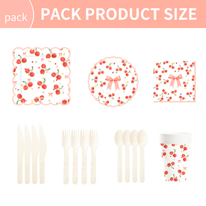 DAMAI Nuevo Diseño con Temática de Frutas, Juego de Vajilla Desechable de Papel para Fiesta de Cumpleaños Rosa, con Platos, Servilletas y Vasos, con Nudo y Cereza - Product Image 6