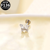 Gaby ASTM-F136 Titane Clous d'oreille Labret en Titane ASTM-F136 avec Zircons Pavés pour Cartilage et Tragus, Bijoux de Piercing pour Mariages