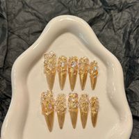 Uñas Postizas de Lujo de Marca Privada, Extra Largas, Tipo Ataúd, Estilo Stiletto, Hechas a Mano, Uñas Francesas de Cobertura Completa, Uñas Artificiales