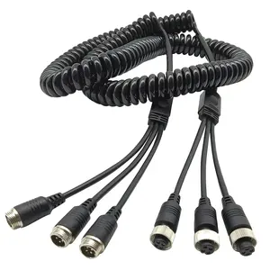 Dongguan Guangying 4Pin M12 Aviation Connector Spiral Cable / Rear View Camera Extension Cable for Semi-trailer Truck